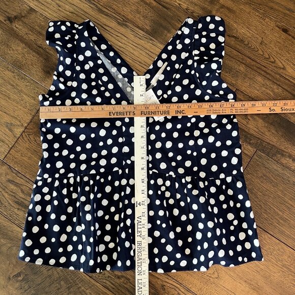 NWT Loft Navy Polka Dot Blouse Peplum Flutter Sleeves Women’s Top Size Medium - Picture 12 of 13